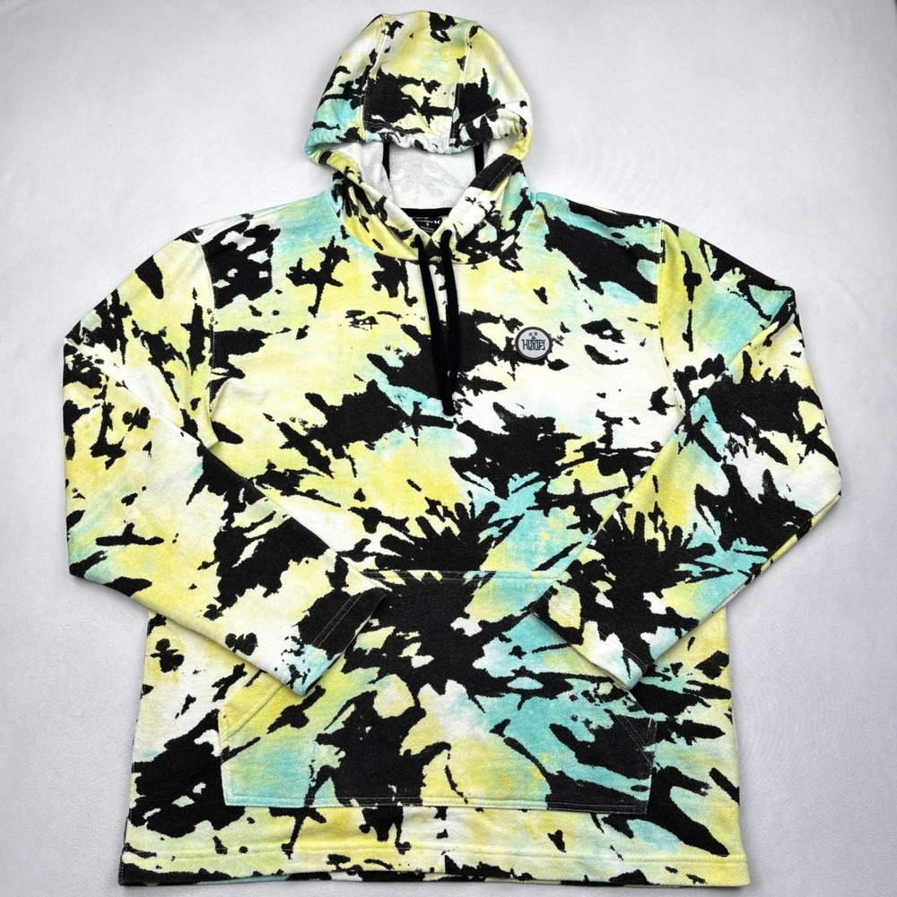 Hurley Mens S Hoodie Sweatshirt Tie Dye Yellow Aqua Black Skate Surf Pullover